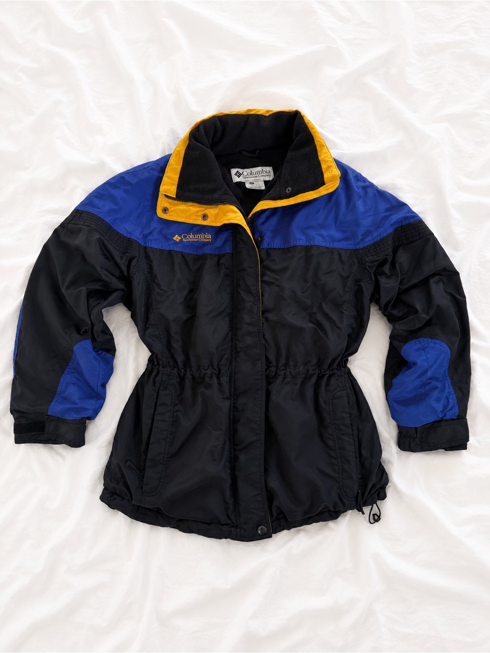 Columbia Black & Blue Ski Jacket with Yellow Collar Trim